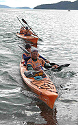 Kayakers approaching Orcas Island