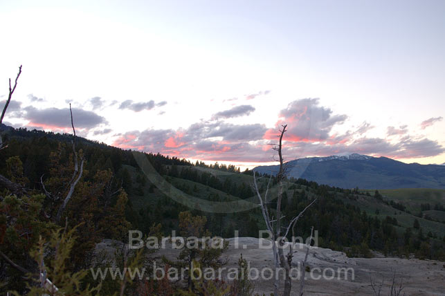 Sunset over the Travertine Terraces at Mammoth Hot Springs