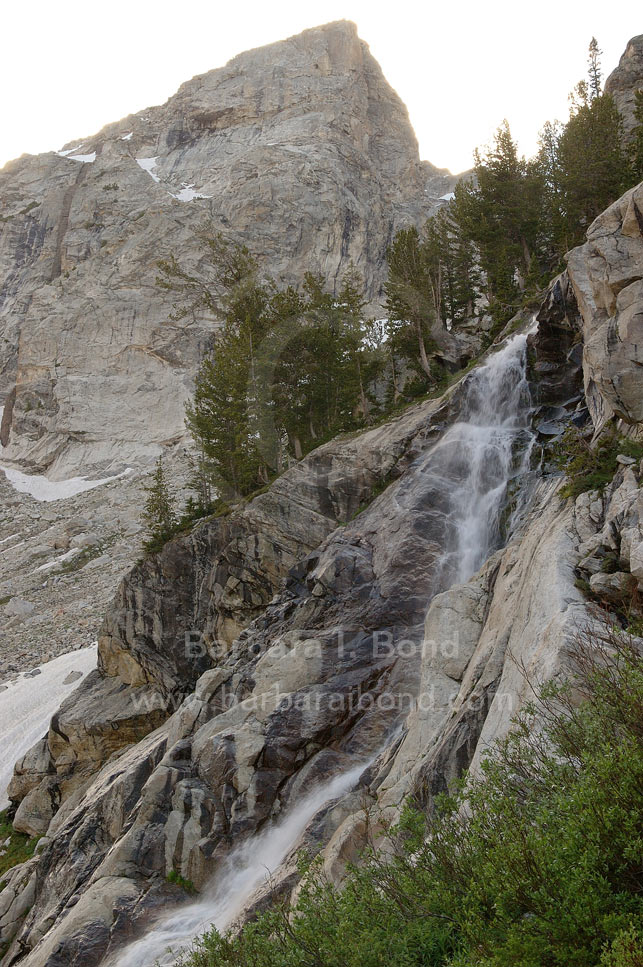 From Garnet Canyon, Middle Teton rises behind Spalding Falls
